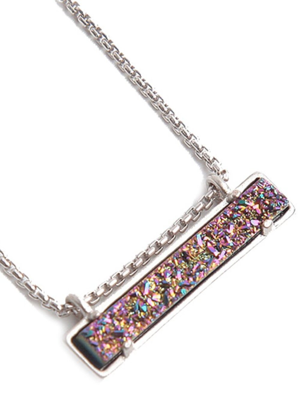 NEW! Kendra Scott SILVER Leanor Bar Multicolor Quartz Necklace Dust Bag Tag